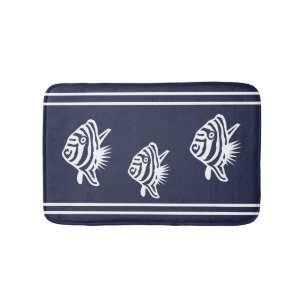 Tapis De Bain Blancs nautiques sur la côte côtière des poissons-