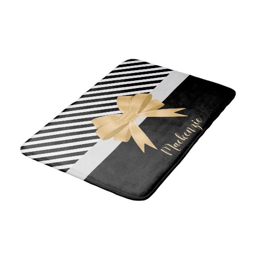 Tapis De Bain Blancs noirs Goldem Bow (Angle)