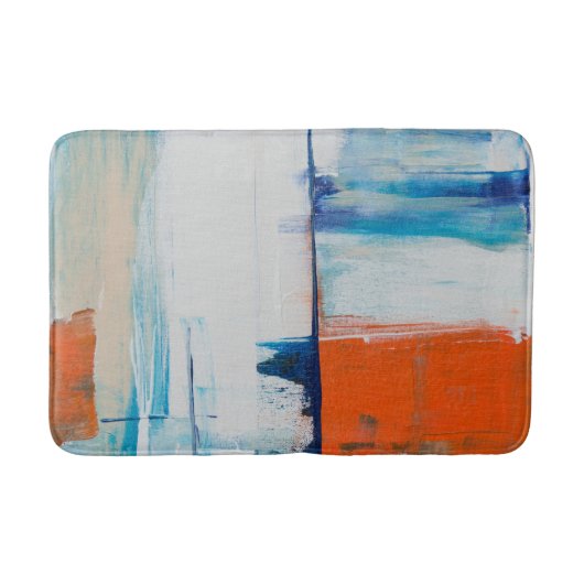 Tapis De Bain Bleu Abstrait et art moderne orange (Devant)