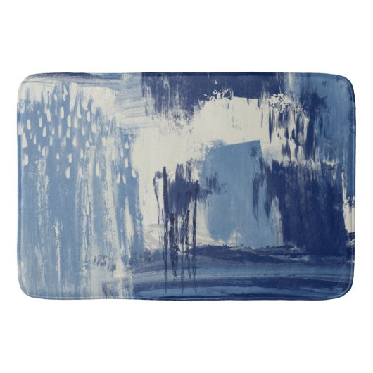 Tapis De Bain Bleu Abstrait et ivoire (Devant)