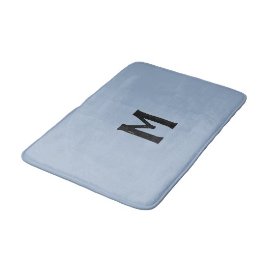 Tapis De Bain Bleu ardoise noir monogramme (Angle)