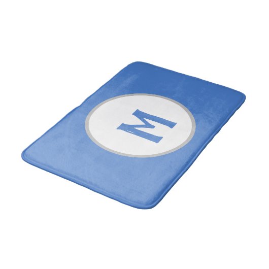 Tapis De Bain Bleu Barbeau Blanc Monogramme Argent (Angle)
