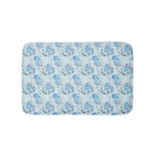 Tapis De Bain Bleu Blanc Argent Floral Cottage Coeur Shabby Chic