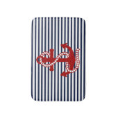 Tapis De Bain Bleu blanc de la marine et Ancre rouge (Devant (Vertical))