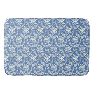 Tapis De Bain Bleu Blanc Floral Motif Botanique Chic