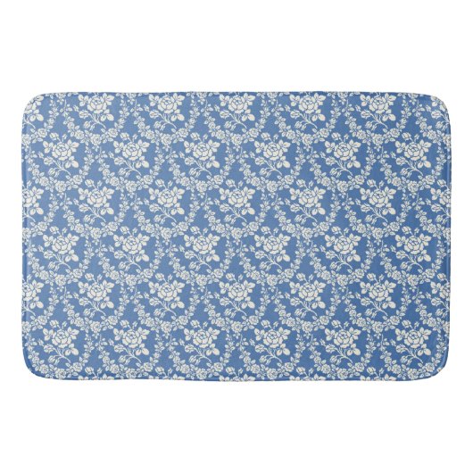 Tapis De Bain Bleu Blanc Floral Motif Botanique Chic (Devant)