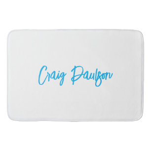 Tapis De Bain Bleu Blanc Votre Nom Calligraphie Unique Minimalis