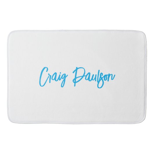Tapis De Bain Bleu Blanc Votre Nom Calligraphie Unique Minimalis (Devant)