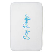 Tapis De Bain Bleu Blanc Votre Nom Calligraphie Unique Minimalis (devant Vertical)