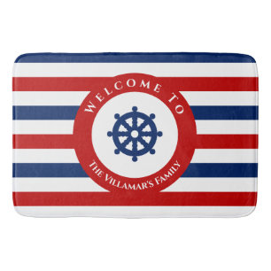 Tapis De Bain Bleu bleu bleu rouge blanc rayures