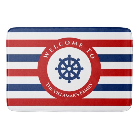 Tapis De Bain Bleu bleu bleu rouge blanc rayures (Devant)