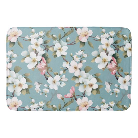 Tapis De Bain Bleu Botanique Dogwood de printemps (Devant)