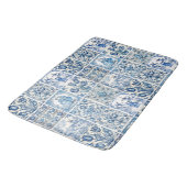 Tapis De Bain Bleu Chic toile blanche de jouy Poupées et fleurs (Angle)