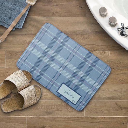 Tapis de bain bleu ciel à carreaux modernes