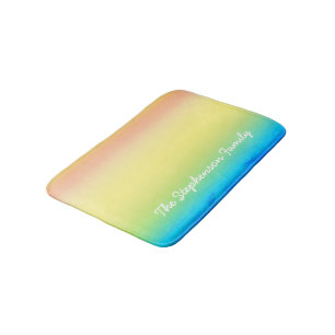 Tapis De Bain Bleu Cool à jaune dégradé et texte blanc