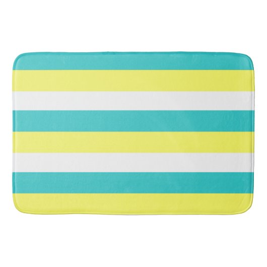 Tapis De Bain Bleu d'Aqua, jaune citron et blanc (Devant)