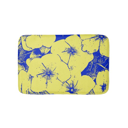 Tapis De Bain Bleu de cobalt jaune ensoleillé floral (Devant)