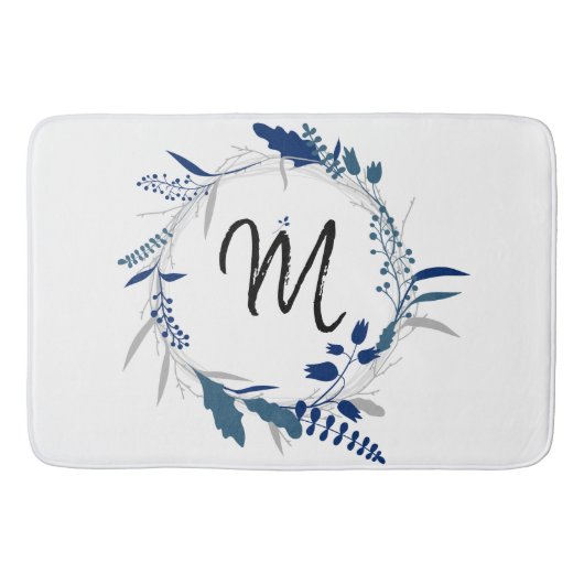 Tapis de bain bleu de monogramme de guirlande (Devant)
