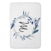 Tapis de bain bleu de monogramme de guirlande (devant Vertical)