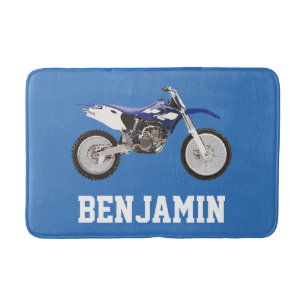 Tapis de bain bleu de nom de vélo de saleté