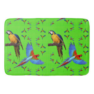 Tapis De Bain Bleu d'écarlate de perroquets et ara colorés d'o