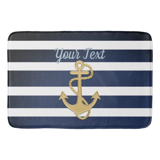 Tapis De Bain Bleu et Ancre or Nautique (Devant)