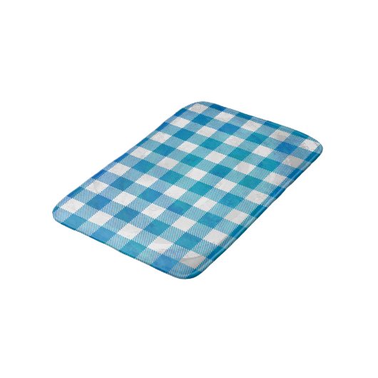 Tapis De Bain Bleu et blanc À damiers Buffalo Plaid (Angle)