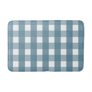 Tapis de bain bleu et blanc de guingan