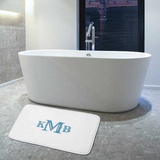 Tapis De Bain Bleu et blanc monogramme traditionnel