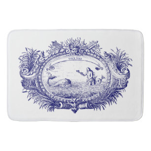 Tapis De Bain Bleu et blanc Rococo mermaid Fish Cartouche