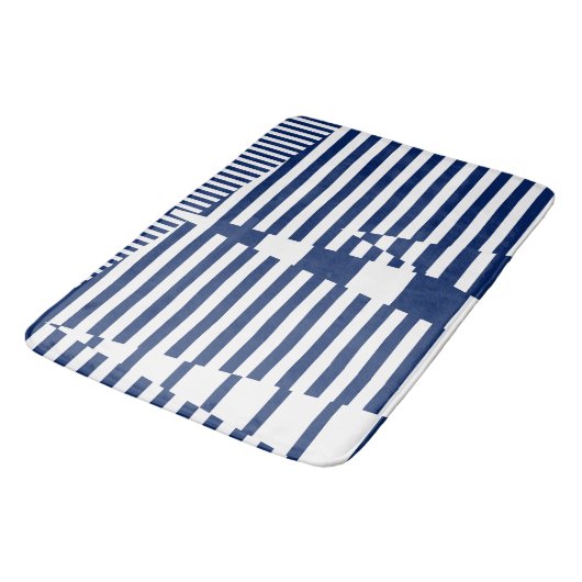 Tapis De Bain Bleu et blanc sur bandes (Angle)