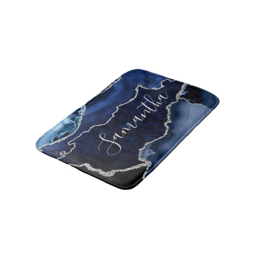 Tapis De Bain Bleu et Faux Parties scintillant en argent Agate e (Angle)