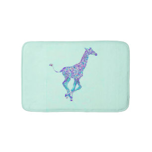 tapis de bain bleu et pourpre d'aqua de girafe