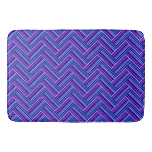 Tapis De Bain Bleu et violet rayures double tissage (Devant)