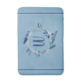 Tapis De Bain Bleu Floral Wreath Custom Monogram Stripes (Devant (Vertical))