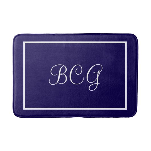 Tapis de bain bleu foncé monogrammé (Devant)
