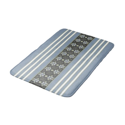 Tapis De Bain Bleu gris blanc et vert (Angle)