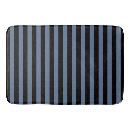 Tapis De Bain Bleu gris et noir rayures (Devant)