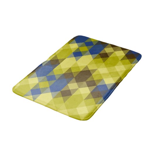 Tapis De Bain Bleu Jaune et géométrique marron (Angle)