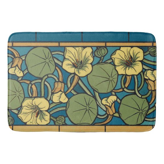 Tapis De Bain Bleu jaune Nasturtium Fleur Nouveau Motif (Devant)