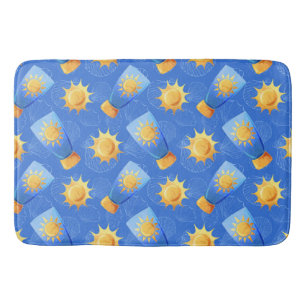 TAPIS DE BAIN BLEU JAUNE SUNTAN LOTION SOLEIL SAISHELS