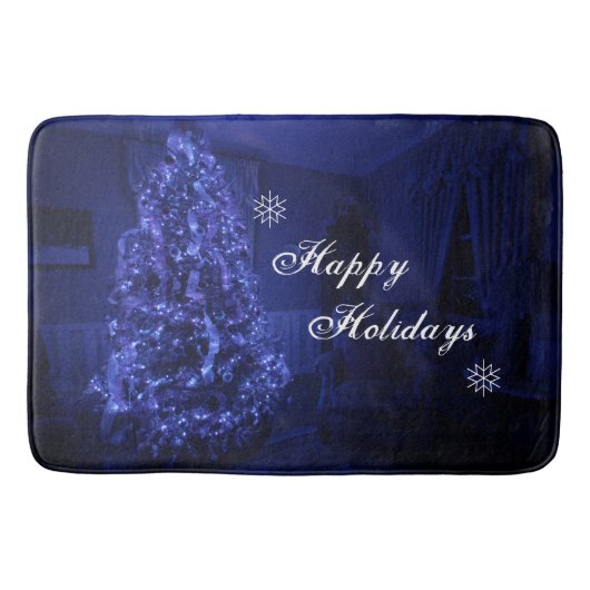 Tapis De Bain Bleu Joyeux sapin de Noël (Devant)
