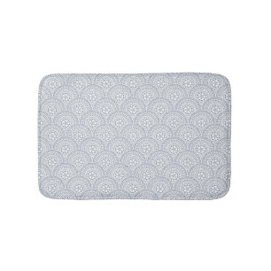 Tapis De Bain Bleu mandala vagues motif sur fond blanc