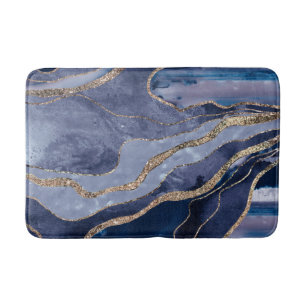 Tapis De Bain Bleu Marbre Agate Or Parties scintillant Glam #1 