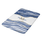 Tapis De Bain Bleu Marbre Agate Or Parties scintillant Monogramm (Angle)