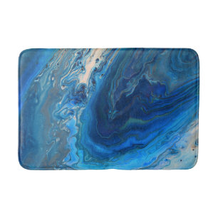 Tapis De Bain Bleu Marbre Agate Texture Fluide Art