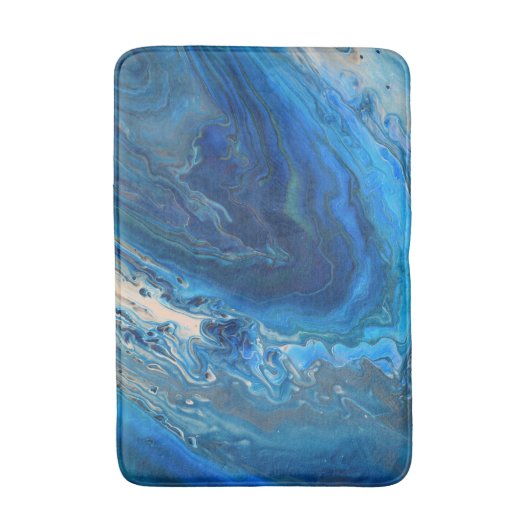 Tapis De Bain Bleu Marbre Agate Texture Fluide Art (Devant (Vertical))