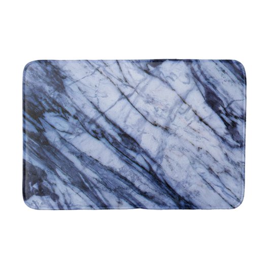 Tapis De Bain Bleu & Marbre blanc Swirl Moderne Chic (Devant)