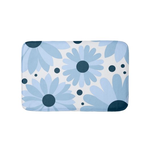 Tapis De Bain Bleu marguerite de style rétro et points bleu fonc (Devant)