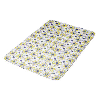 Tapis De Bain Bleu marine et marguerite méditerranéenne jaune